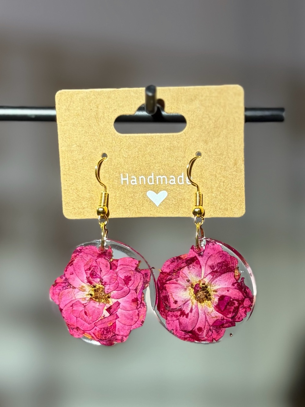 Handmade Pink Pressed Flower Resin Earrings